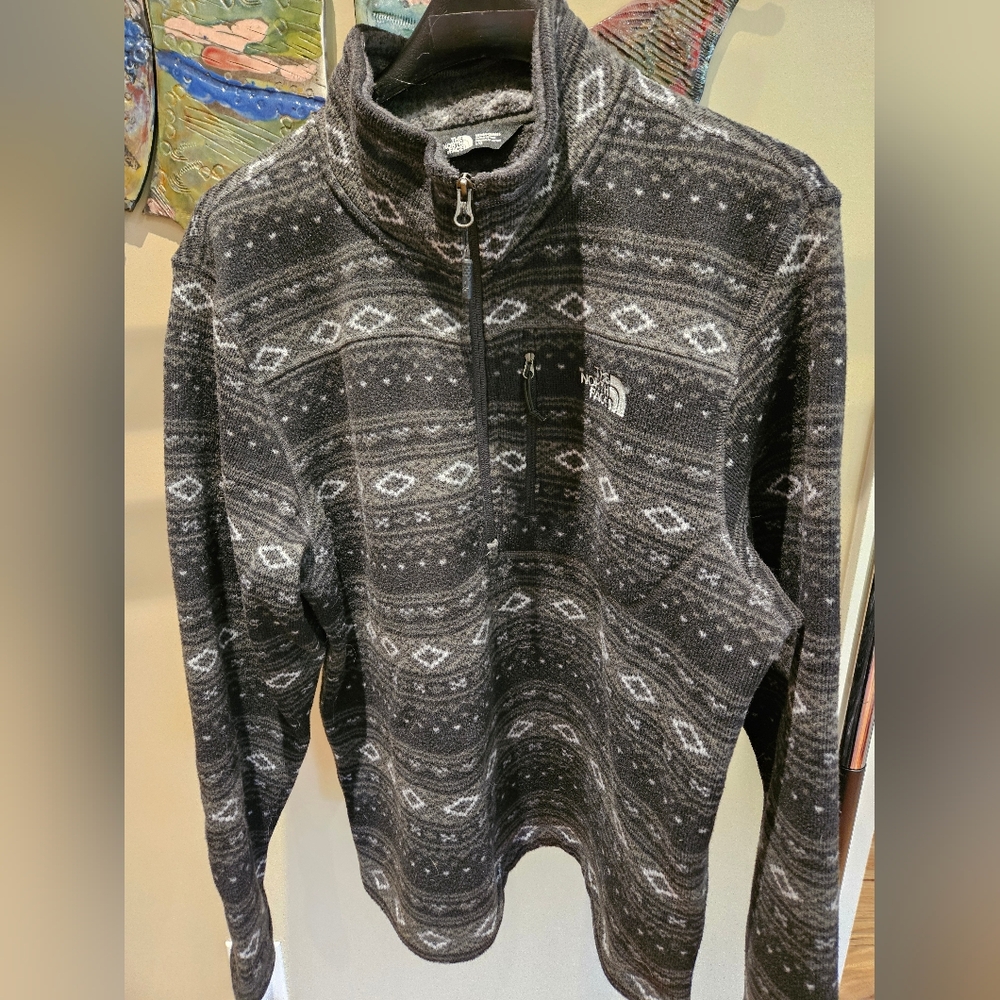 The North Face Men's Gray/Bl Patterned Zip-Up Sweater Large